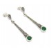 Earrings Silver 925 Sterling Dangle Drop Women Green Onyx Marcasite Stones A929